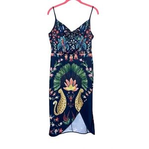Tropical Jungle Cowl Midi Dress NWT M Vacation Resort Island Vibes